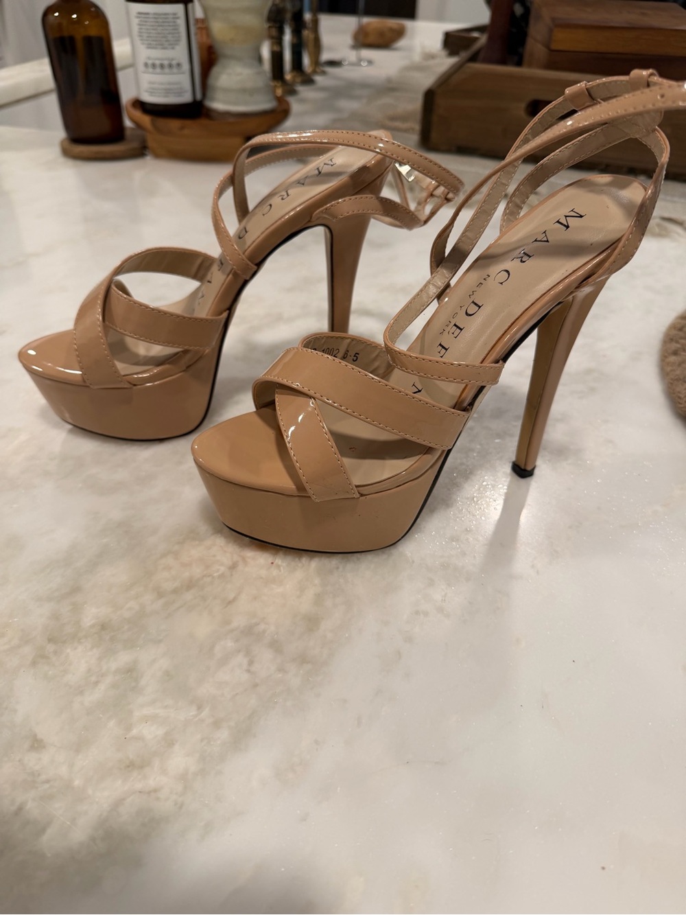 Marc Defang Pageant/Runway Patent Platform Heels in Nude